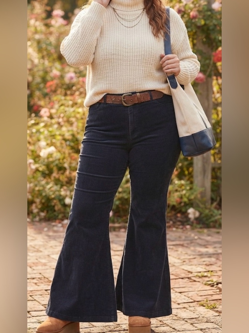 L&B Lucky & Blessed Navy Corduroy Flare Pants Size 18